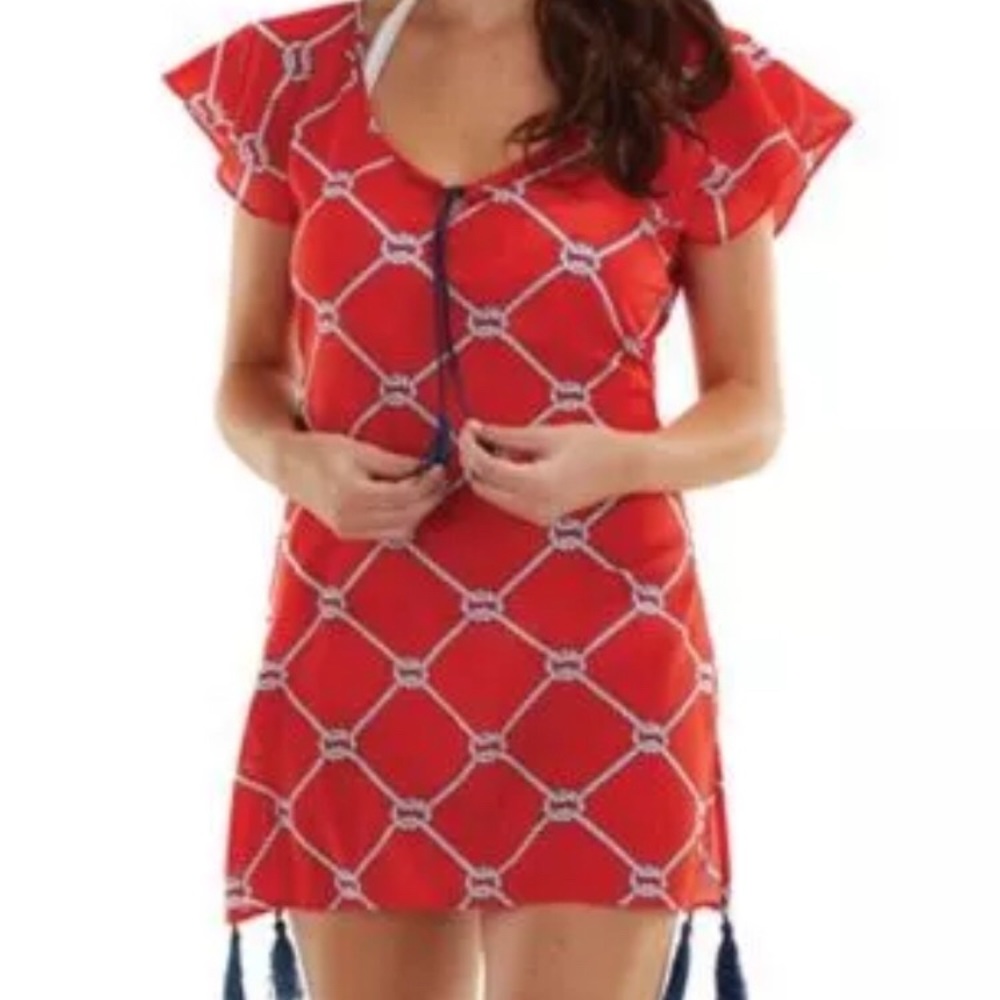 Mud pie red Taylor flutter sleeve cover up